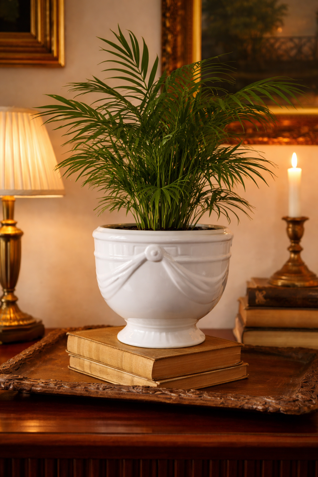 Vintage White Earthenware Pedestal Planter