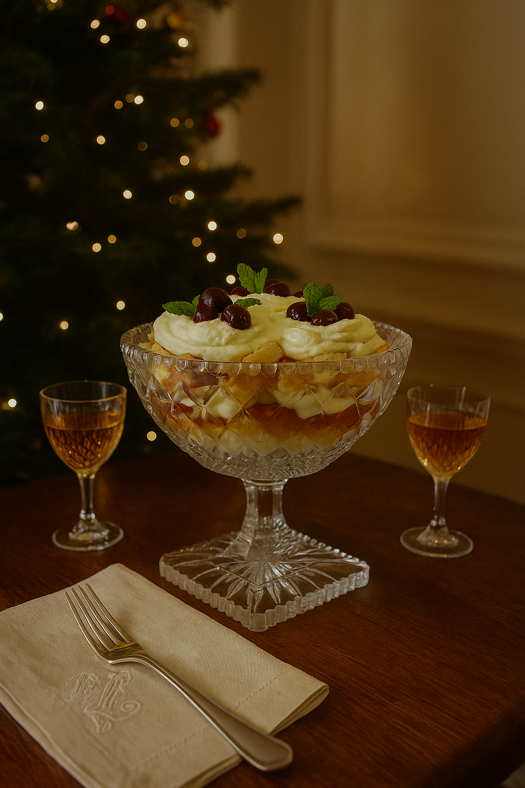 Vintage Cut Crystal Pedestal Trifle Bowl – Art Deco Diamond Design | Candlelit Elegance