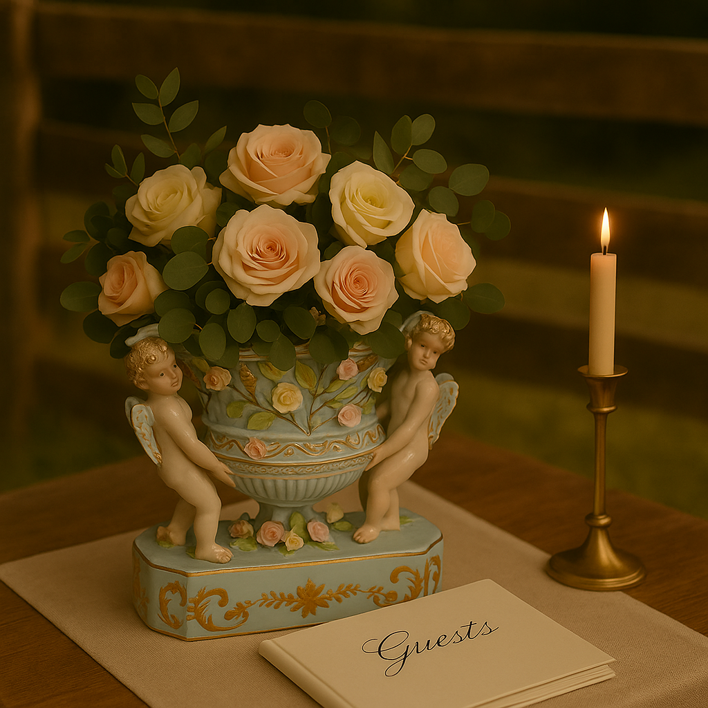 Capodimonte-Style Duck-Egg Blue Cherub Vase – Rococo Revival Urn | Italian Porcelain Wedding Entryway or Valentine’s Gift