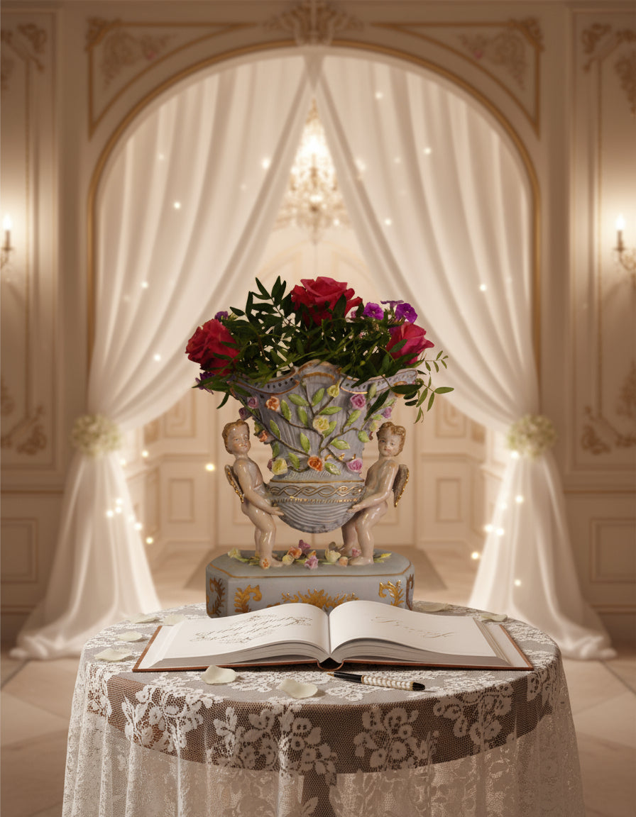 Capodimonte-Style Duck-Egg Blue Cherub Vase – Rococo Revival Urn | Italian Porcelain Wedding Entryway or Valentine’s Gift