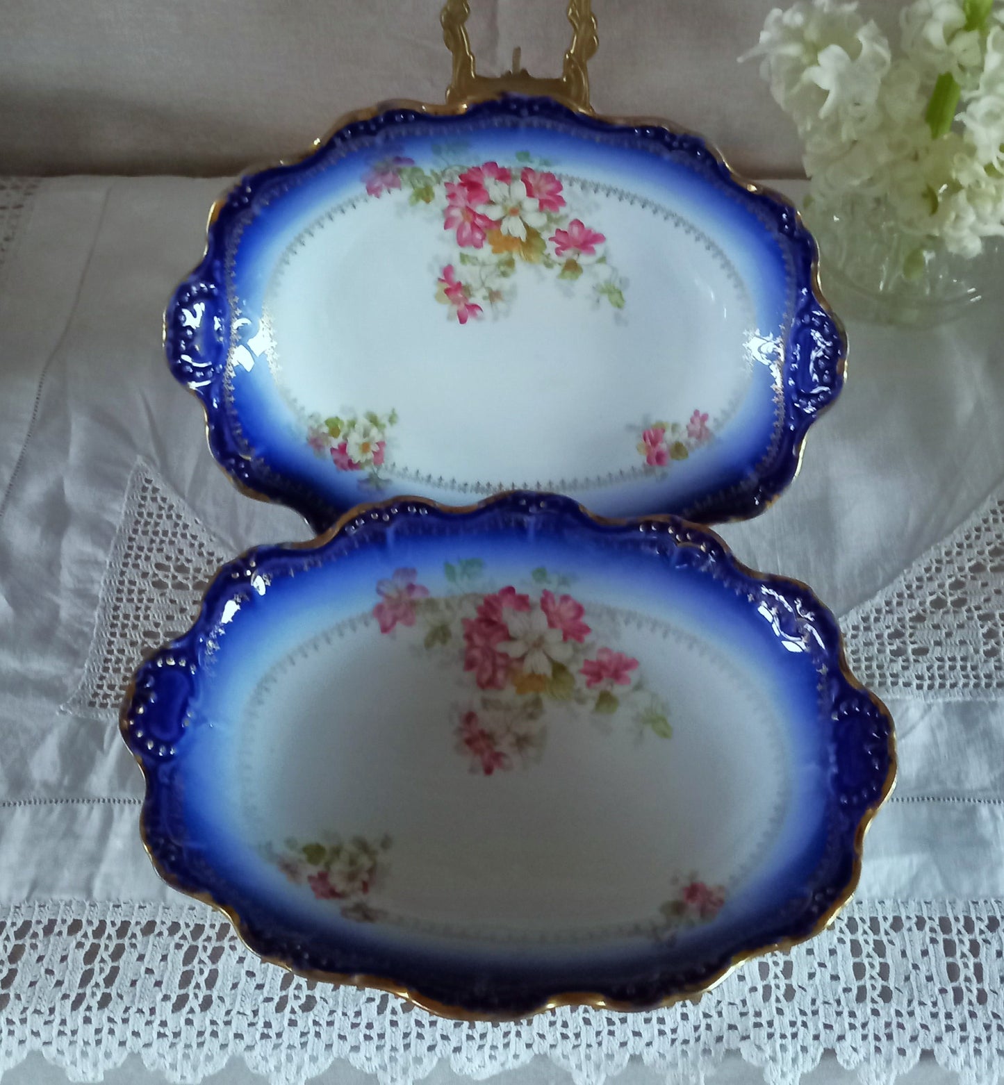 Belle Époque Limoges Serving Suite – Cobalt Blue & Gilded Floral Porcelain (c.1900)