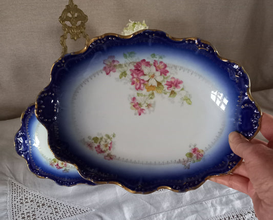Belle Époque Limoges Serving Suite – Cobalt Blue & Gilded Floral Porcelain (c.1900)