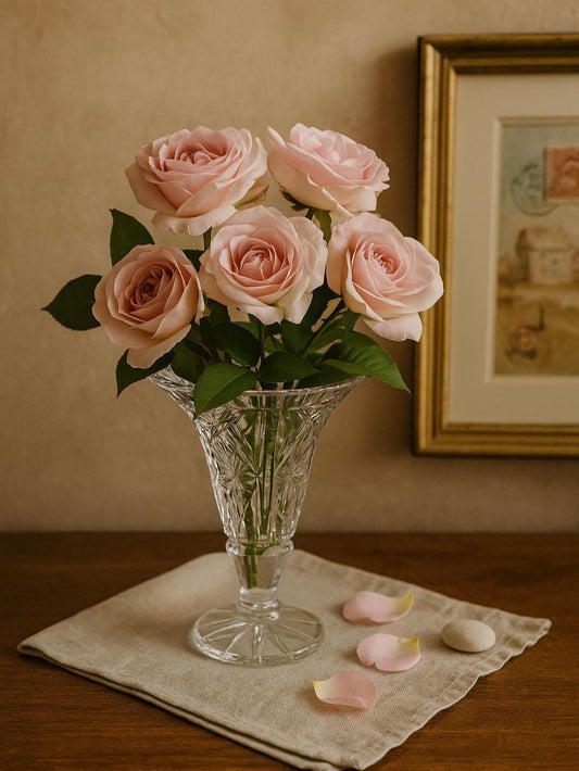 Vintage Bohemia-Style Flared Crystal Vase | Starburst Cut Glass | Elegant Mantle or Wedding Display