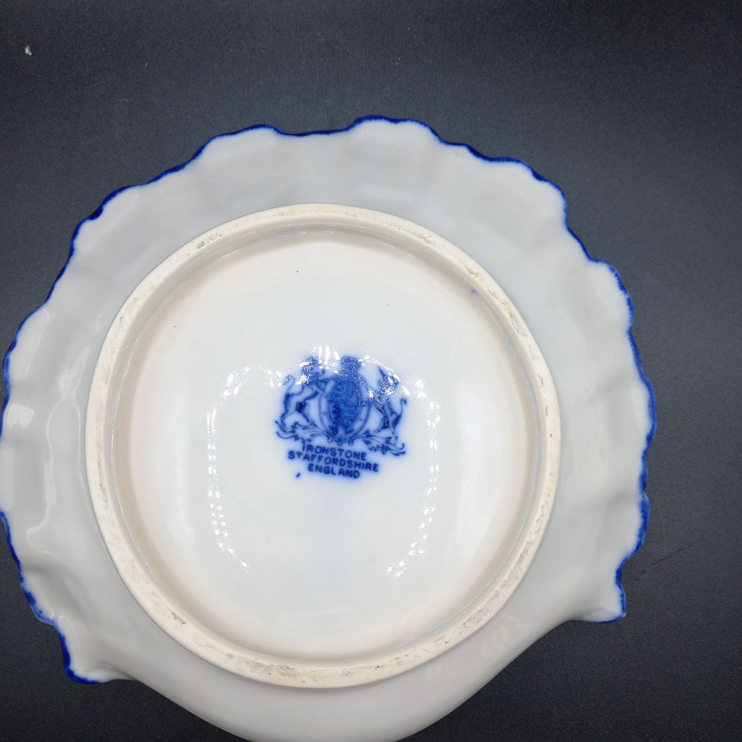 Early 20th Century Staffordshire Ironstone Bowl | Blue & White Scalloped Centrepiece | Complimentary Story & Care Booklet
