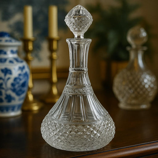 Vintage Diamond Cut Crystal Wine or Port Decanter 1.9kg exquisite Crystal Glass – Gift Wrapped with Story Booklet
