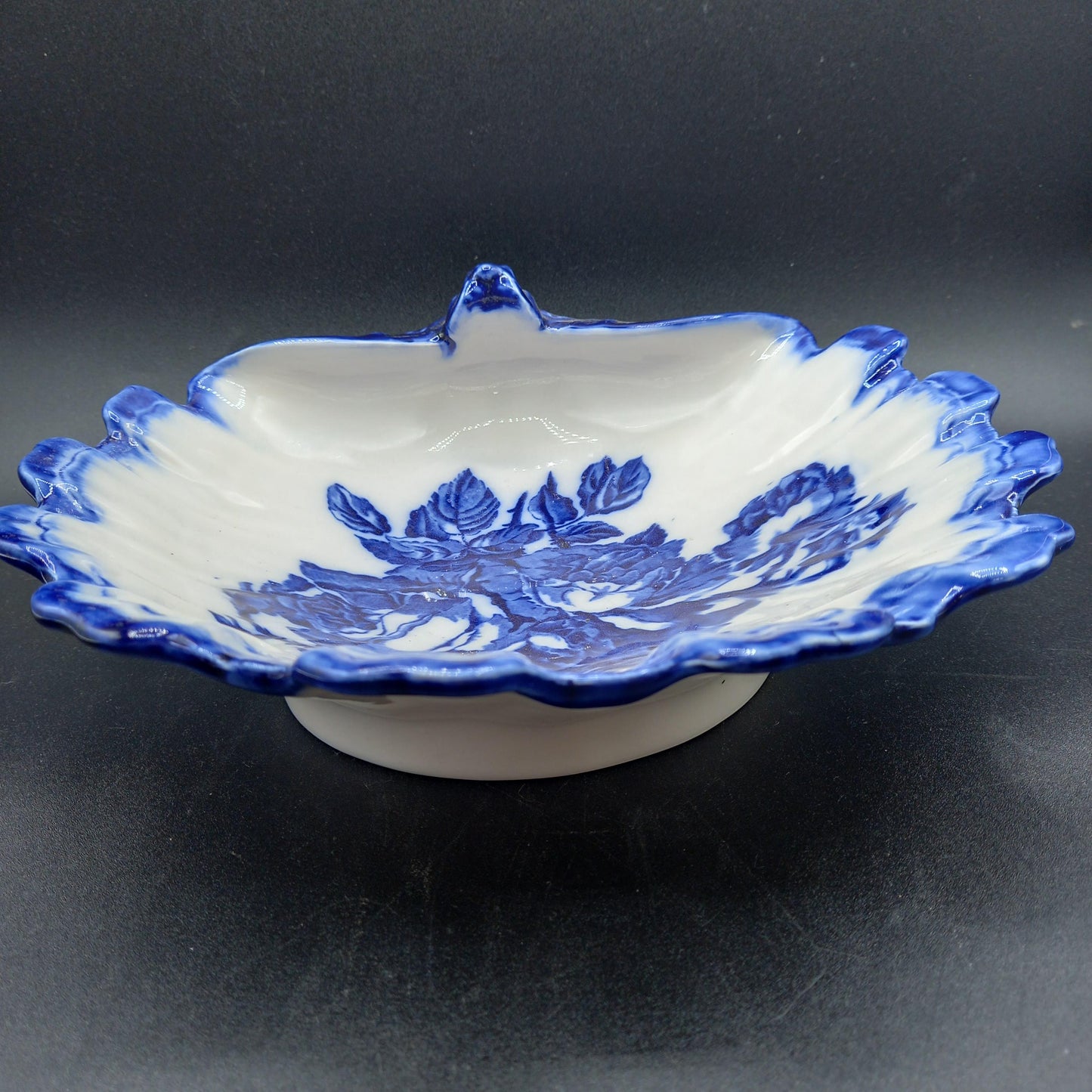 Early 20th Century Staffordshire Ironstone Bowl | Blue & White Scalloped Centrepiece | Complimentary Story & Care Booklet