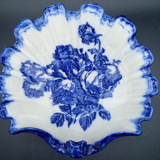 Early 20th Century Staffordshire Ironstone Bowl | Blue & White Scalloped Centrepiece | Complimentary Story & Care Booklet