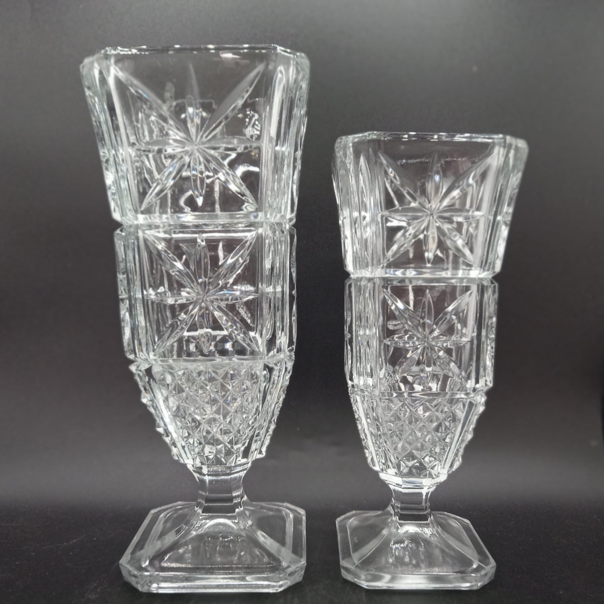 Pair of Findenza Vetraria Starburst and Hobnail Italian Glassware Vases