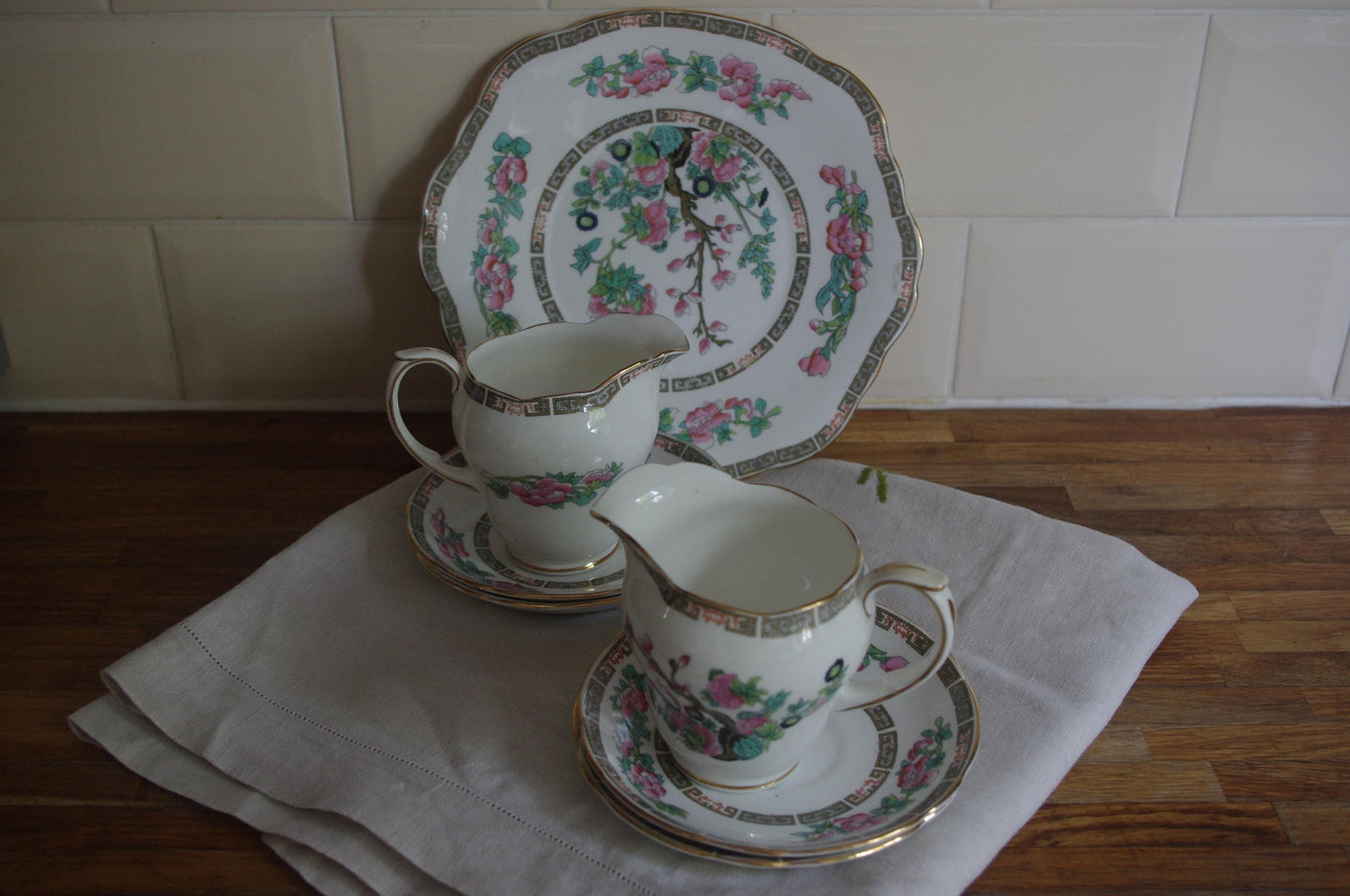 Duchess China Indian Tree — Vintage Bone China Replacements (Milk Jugs, Saucers, Cake Plate)