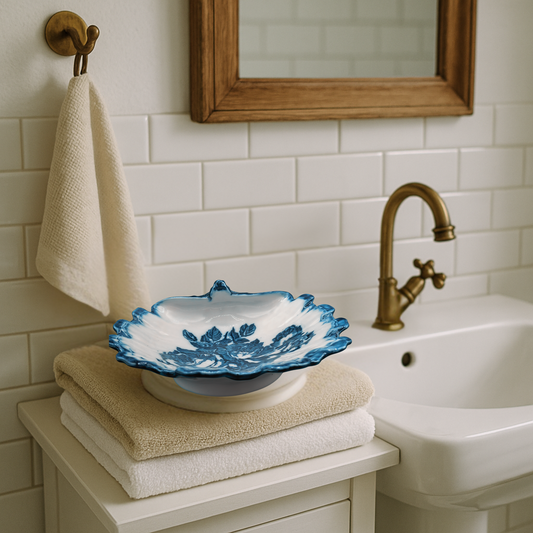 Early 20th Century Staffordshire Ironstone Bowl | Blue & White Scalloped Centrepiece | Complimentary Story & Care Booklet